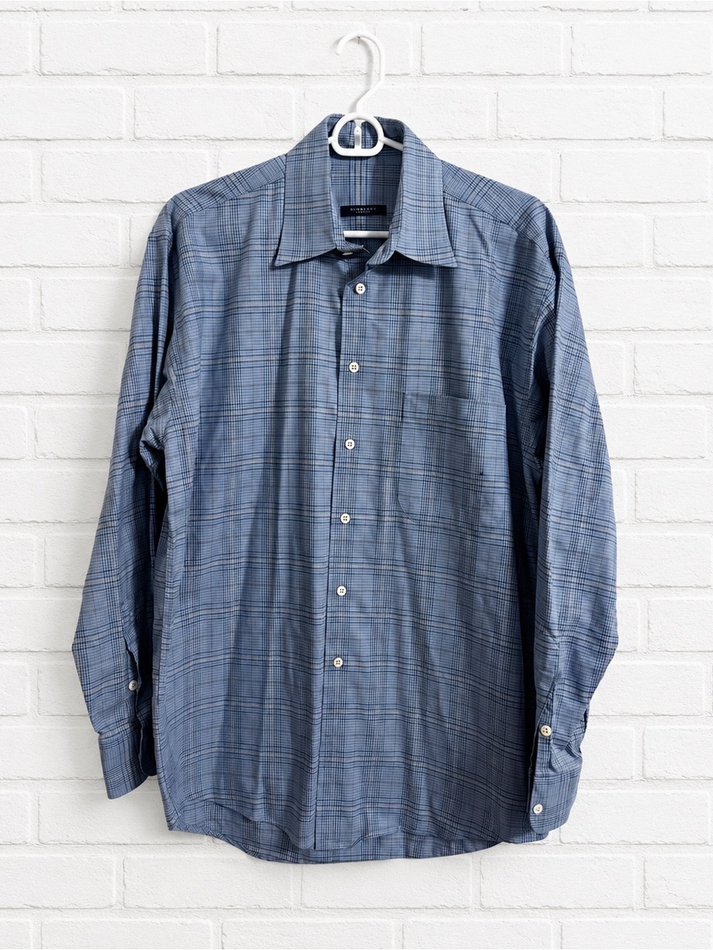 Burberry London Men’s Blue Plaid Dress Shirt XL 17 34/35 Long Sleeve Vintage